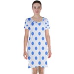 Polka Dots - Cornflower Blue on White Short Sleeve Nightdress