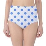 Polka Dots - Cornflower Blue on White High-Waist Bikini Bottoms