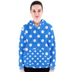 Polka Dots - White on Dodger Blue Women s Zipper Hoodie