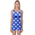 Polka Dots - White on Royal Blue One Piece Boyleg Swimsuit