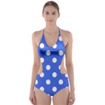 Polka Dots - White on Royal Blue Cut-Out One Piece Swimsuit