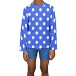 Polka Dots - White on Royal Blue Kid s Long Sleeve Swimwear