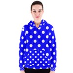 Polka Dots - White on Blue Women s Zipper Hoodie