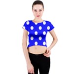 Polka Dots - White on Blue Crew Neck Crop Top