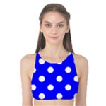 Polka Dots - White on Blue Tank Bikini Top