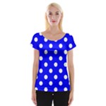 Polka Dots - White on Blue Women s Cap Sleeve Top