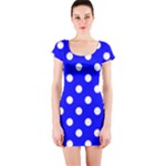 Polka Dots - White on Blue Short Sleeve Bodycon Dress