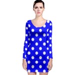 Polka Dots - White on Blue Long Sleeve Bodycon Dress