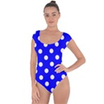 Polka Dots - White on Blue Short Sleeve Leotard (Ladies)