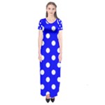 Polka Dots - White on Blue Short Sleeve Maxi Dress