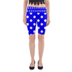 Polka Dots - White on Blue Yoga Cropped Leggings