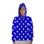 Polka Dots - White on Blue Hooded Wind Breaker (Women)