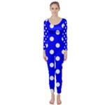 Polka Dots - White on Blue Long Sleeve Catsuit