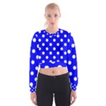 Polka Dots - White on Blue Women s Cropped Sweatshirt