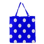 Polka Dots - White on Blue Grocery Tote Bag