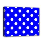 Polka Dots - White on Blue Canvas 14  x 11  (Stretched)