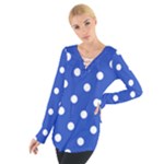 Polka Dots - White on Cerulean Blue Women s Tie Up Tee