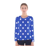 Polka Dots - White on Cerulean Blue Women s Long Sleeve T-shirt