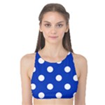 Polka Dots - White on Cerulean Blue Tank Bikini Top