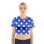 Polka Dots - White on Cerulean Blue Cotton Crop Top