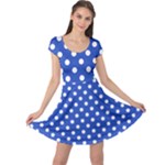 Polka Dots - White on Cerulean Blue Cap Sleeve Dress