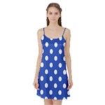 Polka Dots - White on Cerulean Blue Satin Night Slip