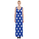 Polka Dots - White on Cerulean Blue Maxi Thigh Split Dress