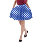 Polka Dots - White on Cerulean Blue A-Line Pocket Skirt