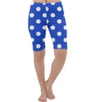 Polka Dots - White on Cerulean Blue Cropped Leggings