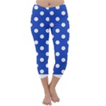 Polka Dots - White on Cerulean Blue Capri Winter Leggings