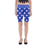 Polka Dots - White on Cerulean Blue Yoga Cropped Leggings