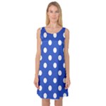 Polka Dots - White on Cerulean Blue Sleeveless Satin Nightdress