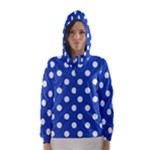 Polka Dots - White on Cerulean Blue Hooded Wind Breaker (Women)