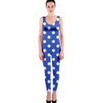 Polka Dots - White on Cerulean Blue OnePiece Catsuit