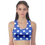 Polka Dots - White on Cerulean Blue Women s Sports Bra