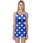 Polka Dots - White on Cerulean Blue One Piece Boyleg Swimsuit