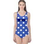 Polka Dots - White on Cerulean Blue One Piece Swimsuit