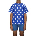 Polka Dots - White on Cerulean Blue Kid s Short Sleeve Swimwear