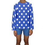 Polka Dots - White on Cerulean Blue Kid s Long Sleeve Swimwear