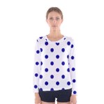 Polka Dots - Dark Blue on White Women s Long Sleeve T-shirt