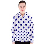 Polka Dots - Dark Blue on White Women s Zipper Hoodie