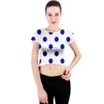 Polka Dots - Dark Blue on White Crew Neck Crop Top