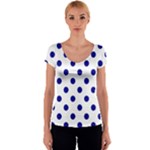 Polka Dots - Dark Blue on White Women s V-Neck Cap Sleeve Top