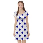 Polka Dots - Dark Blue on White Short Sleeve Skater Dress