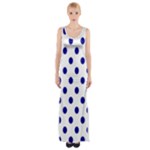 Polka Dots - Dark Blue on White Maxi Thigh Split Dress