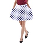 Polka Dots - Dark Blue on White A-Line Pocket Skirt