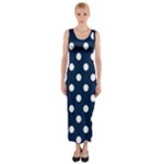 Polka Dots - White on Oxford Blue Fitted Maxi Dress