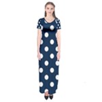 Polka Dots - White on Oxford Blue Short Sleeve Maxi Dress