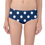 Polka Dots - White on Oxford Blue Mid-Waist Bikini Bottoms