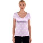 Polka Dots - White on Pale Thistle Violet Women s V-Neck Cap Sleeve Top